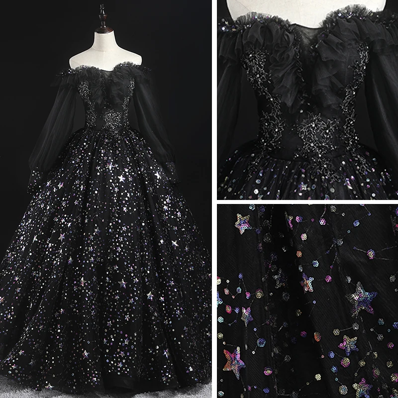 fitted lace wedding dress Black long Sleeves Top Lace Satin High Slit Best Party Evening Long Pr –  bridalsew main image 1