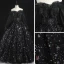 Style Victorien Noire Robe De Bal 2020 Robe Boule De l'épaule Gonflée Manches Longues Étoile Appliques Paillettes Longue Volants Dos Nu Robe De Ceremonie