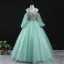 Chic / Beautiful Mint Green Prom Dresses 2020 Ball Gown Halter Puffy Long Sleeve Appliques Lace Beading Floor-Length / Long Ruffle Backless Formal Dresses