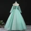 Chic / Beautiful Mint Green Prom Dresses 2020 Ball Gown Halter Puffy Long Sleeve Appliques Lace Beading Floor-Length / Long Ruffle Backless Formal Dresses