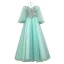 Chic / Beautiful Mint Green Prom Dresses 2020 Ball Gown Halter Puffy Long Sleeve Appliques Lace Beading Floor-Length / Long Ruffle Backless Formal Dresses