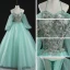 Chic / Beautiful Mint Green Prom Dresses 2020 Ball Gown Halter Puffy Long Sleeve Appliques Lace Beading Floor-Length / Long Ruffle Backless Formal Dresses