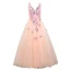 Chic / Beautiful Pearl Pink Prom Dresses 2020 Ball Gown V-Neck Sleeveless Butterfly Appliques Lace Beading Floor-Length / Long Ruffle Formal Dresses