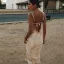 Elegant Holiday Gold Satin Summer Maxi Dresses 2020 Spaghetti Straps Sleeveless Backless Tea-length