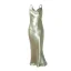 Elegant Holiday Gold Satin Summer Maxi Dresses 2020 Spaghetti Straps Sleeveless Backless Tea-length