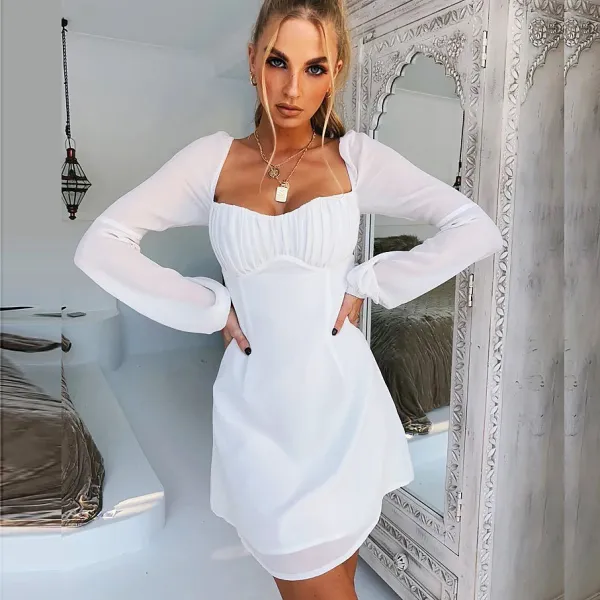 Chic / Beautiful White Chiffon Short Summer Maxi Dresses 2020 Square ...