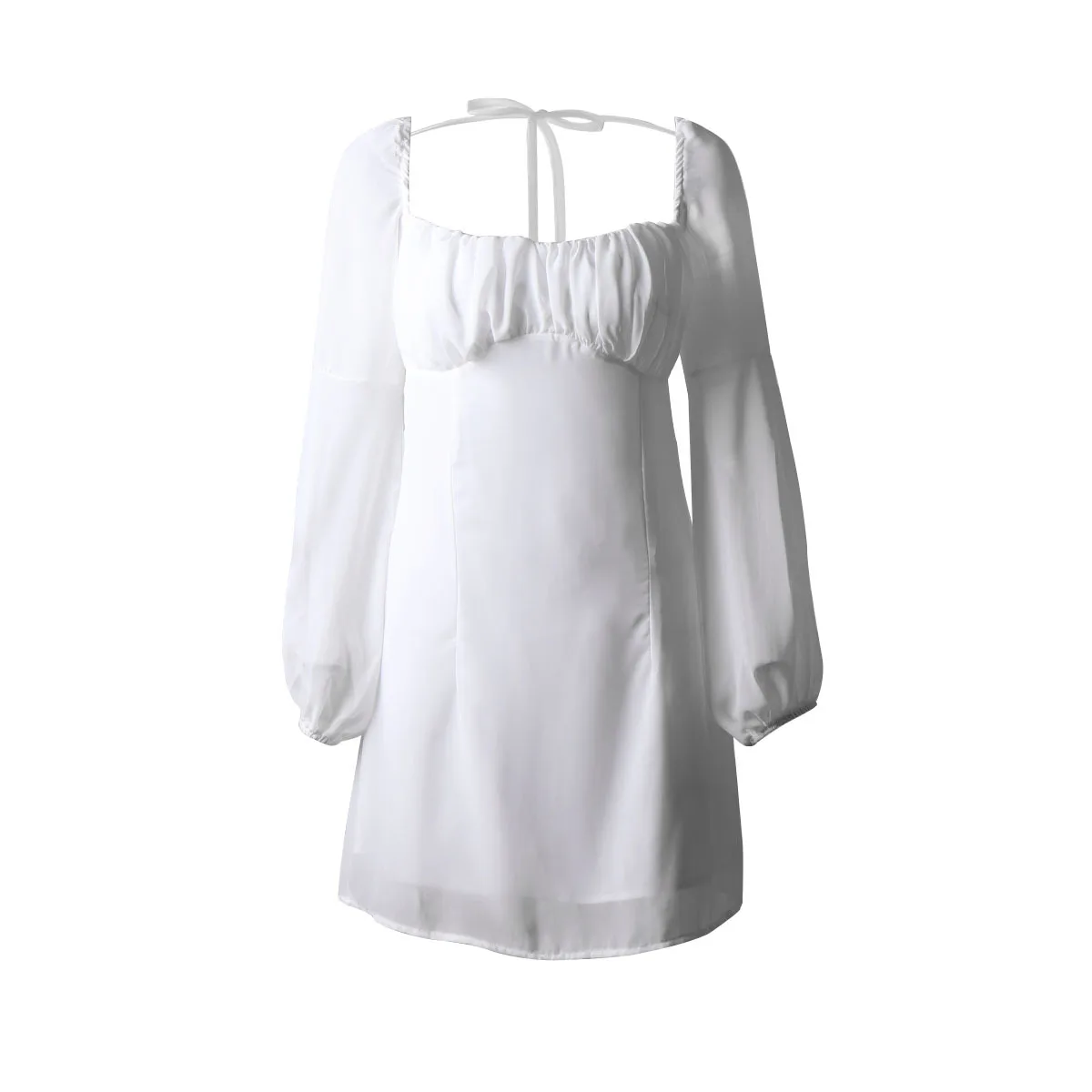 Chic Beautiful White Chiffon Short Summer Maxi Dresses 2020 Square Neckline Puffy Long Sleeve Backless Womens Clothing Chic Beautiful White Chiffon Short Summer Maxi Dresses 2020 Square Neckline Puffy Long Sleeve Backless Womens Clothing