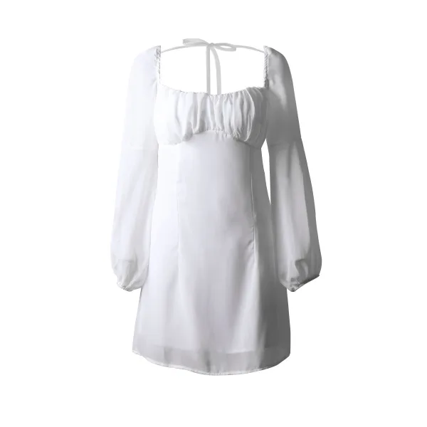 Chic / Beautiful White Chiffon Short Summer Maxi Dresses 2020 Square Neckline Puffy Long Sleeve Backless Womens Clothing Chic / Beautiful White Chiffon Short Summer Maxi Dresses 2020 Square Neckline Puffy Long Sleeve Backless Womens Clothing