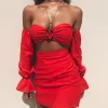 2 Piece Holiday Summer Maxi Dresses 2020 Off-The-Shoulder Puffy Long Sleeve Backless Short Womens Clothing