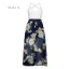 Erschwinglich Marineblau Sommer Strand Maxikleider 2020 Spaghettiträger Ärmellos Drucken Blumen Chiffon Knöchellänge Gespaltete Front Rückenfreies Damenbekleidung
