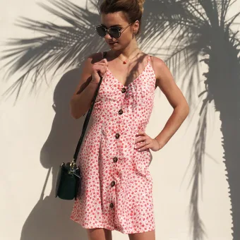 Chic Beautiful Summer Watermelon Floral Maxi Dresses 2020 Spaghetti Straps Sleeveless Backless Beach Short Womens Clothing