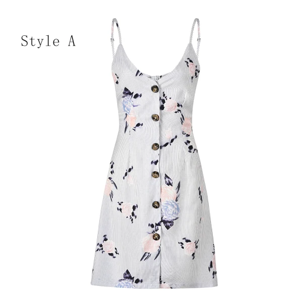 Chic / Belle Été Watermelon Rouge Floral Robes longues 2020 Bretelles Spaghetti Sans Manches Dos Nu Plage Courte Vêtements Femme