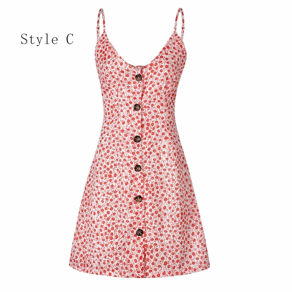 Chic / Belle Été Watermelon Rouge Floral Robes longues 2020 Bretelles Spaghetti Sans Manches Dos Nu Plage Courte Vêtements Femme