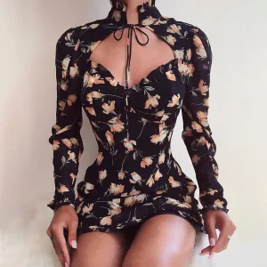 Chic Beautiful Navy Blue Beach Summer Maxi Dresses 2020 High Neck Long Sleeve Floral Tulle Short Womens Clothing