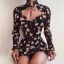 Chic / Belle Bleu Marine Plage Été Robes longues 2020 Col Haut Manches Longues Floral Tulle Courte Vêtements Femme
