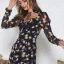 Chic / Belle Bleu Marine Plage Été Robes longues 2020 Col Haut Manches Longues Floral Tulle Courte Vêtements Femme