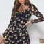 Chic / Belle Bleu Marine Plage Été Robes longues 2020 Col Haut Manches Longues Floral Tulle Courte Vêtements Femme