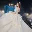 Chic / Belle Champagne La Mariée Robe De Mariée 2020 Robe Boule De l'épaule Manches Courtes Dos Nu Glitter Tulle Appliques En Dentelle Perlage Cathedral Train