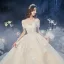 Chic / Belle Champagne La Mariée Robe De Mariée 2020 Robe Boule De l'épaule Manches Courtes Dos Nu Glitter Tulle Appliques En Dentelle Perlage Cathedral Train