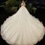 Luxe Champagne La Mariée Robe De Mariée 2020 Robe Boule V-Cou Manches Courtes Dos Nu Perlage Perle Glitter Tulle Cathedral Train Volants