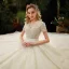 Luxe Champagne La Mariée Robe De Mariée 2020 Robe Boule V-Cou Manches Courtes Dos Nu Perlage Perle Glitter Tulle Cathedral Train Volants