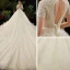 Luxe Champagne La Mariée Robe De Mariée 2020 Robe Boule V-Cou Manches Courtes Dos Nu Perlage Perle Glitter Tulle Cathedral Train Volants