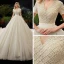Luxe Champagne La Mariée Robe De Mariée 2020 Robe Boule V-Cou Manches Courtes Dos Nu Perlage Perle Glitter Tulle Cathedral Train Volants