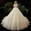 Illusion Champagne See-through Bridal Wedding Dresses 2020 Ball Gown High Neck Short Sleeve Backless Beading Glitter Tulle Cathedral Train