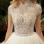 Illusion Champagne See-through Bridal Wedding Dresses 2020 Ball Gown High Neck Short Sleeve Backless Beading Glitter Tulle Cathedral Train