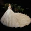 Elegant Champagne Bridal Wedding Dresses 2020 Ball Gown Off-The-Shoulder Short Sleeve Backless Sequins Beading Cathedral Train Ruffle