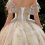 Elegant Champagne Bridal Wedding Dresses 2020 Ball Gown Off-The-Shoulder Short Sleeve Backless Sequins Beading Cathedral Train Ruffle