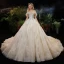 Elegant Champagne Bridal Wedding Dresses 2020 Ball Gown Off-The-Shoulder Short Sleeve Backless Sequins Beading Cathedral Train Ruffle