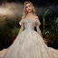 Elegant Champagne Bridal Wedding Dresses 2020 Ball Gown Off-The-Shoulder Short Sleeve Backless Sequins Beading Cathedral Train Ruffle
