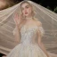 Elegant Champagne Bridal Wedding Dresses 2020 Ball Gown Off-The-Shoulder Short Sleeve Backless Sequins Beading Cathedral Train Ruffle