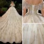 Elegant Champagne Bridal Wedding Dresses 2020 Ball Gown Off-The-Shoulder Short Sleeve Backless Sequins Beading Cathedral Train Ruffle