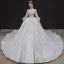Style Victorien Ivoire Transparentes La Mariée Robe De Mariée 2020 Robe Boule Col Haut Gonflée Manches Longues Dos Nu Appliques Paillettes Perlage Cathedral Train Volants