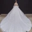 Style Victorien Ivoire Transparentes La Mariée Robe De Mariée 2020 Robe Boule Col Haut Gonflée Manches Longues Dos Nu Appliques Paillettes Perlage Cathedral Train Volants