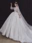 Style Victorien Ivoire Transparentes La Mariée Robe De Mariée 2020 Robe Boule Col Haut Gonflée Manches Longues Dos Nu Appliques Paillettes Perlage Cathedral Train Volants