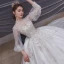 Style Victorien Ivoire Transparentes La Mariée Robe De Mariée 2020 Robe Boule Col Haut Gonflée Manches Longues Dos Nu Appliques Paillettes Perlage Cathedral Train Volants