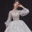 Style Victorien Ivoire Transparentes La Mariée Robe De Mariée 2020 Robe Boule Col Haut Gonflée Manches Longues Dos Nu Appliques Paillettes Perlage Cathedral Train Volants