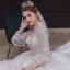 Style Victorien Ivoire Transparentes La Mariée Robe De Mariée 2020 Robe Boule Col Haut Gonflée Manches Longues Dos Nu Appliques Paillettes Perlage Cathedral Train Volants