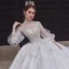 Style Victorien Ivoire Transparentes La Mariée Robe De Mariée 2020 Robe Boule Col Haut Gonflée Manches Longues Dos Nu Appliques Paillettes Perlage Cathedral Train Volants