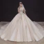 High-end Champagne Bridal Wedding Dresses 2020 Ball Gown Off-The-Shoulder Short Sleeve Backless Appliques Lace Beading Pearl Cathedral Train Ruffle