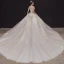 High-end Champagne Bridal Wedding Dresses 2020 Ball Gown Off-The-Shoulder Short Sleeve Backless Appliques Lace Beading Pearl Cathedral Train Ruffle