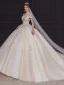 High-end Champagne Bridal Wedding Dresses 2020 Ball Gown Off-The-Shoulder Short Sleeve Backless Appliques Lace Beading Pearl Cathedral Train Ruffle