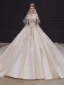 High-end Champagne Bridal Wedding Dresses 2020 Ball Gown Off-The-Shoulder Short Sleeve Backless Appliques Lace Beading Pearl Cathedral Train Ruffle