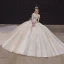 High-end Champagne Bridal Wedding Dresses 2020 Ball Gown Off-The-Shoulder Short Sleeve Backless Appliques Lace Beading Pearl Cathedral Train Ruffle