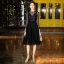 Chic / Beautiful Black Homecoming Graduation Dresses 2020 A-Line / Princess See-through Scoop Neck 3/4 Sleeve Sequins Tea-length Ruffle Little Black Dress