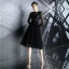 Chic / Beautiful Black Homecoming Graduation Dresses 2020 A-Line / Princess See-through Scoop Neck 3/4 Sleeve Sequins Tea-length Ruffle Little Black Dress