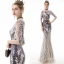 Chic / Beautiful Champagne Evening Dresses  2020 Trumpet / Mermaid See-through Scoop Neck 1/2 Sleeves Sequins Appliques Lace Metal Sash Floor-Length / Long Ruffle Formal Dresses